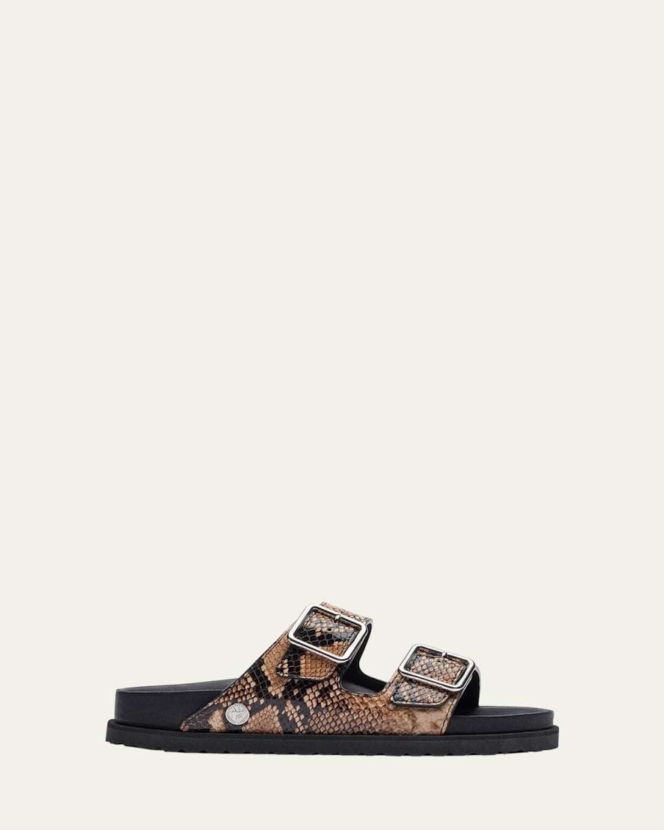 Arizona Snake-Embossed Dual-Buckle Slide Sandals